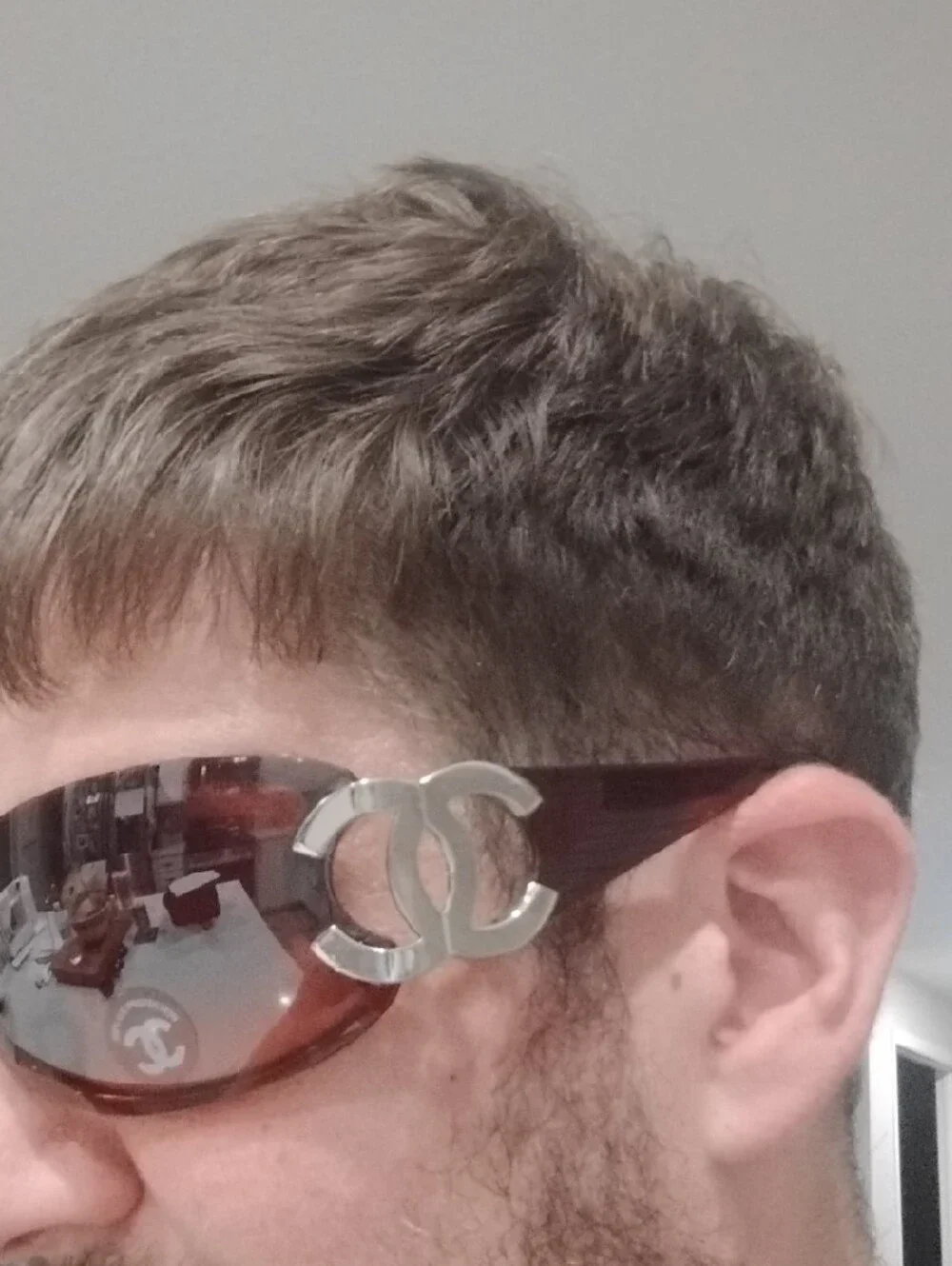 CHANEL Brown Gradient Shield Sunglasses with Silver CC Accents